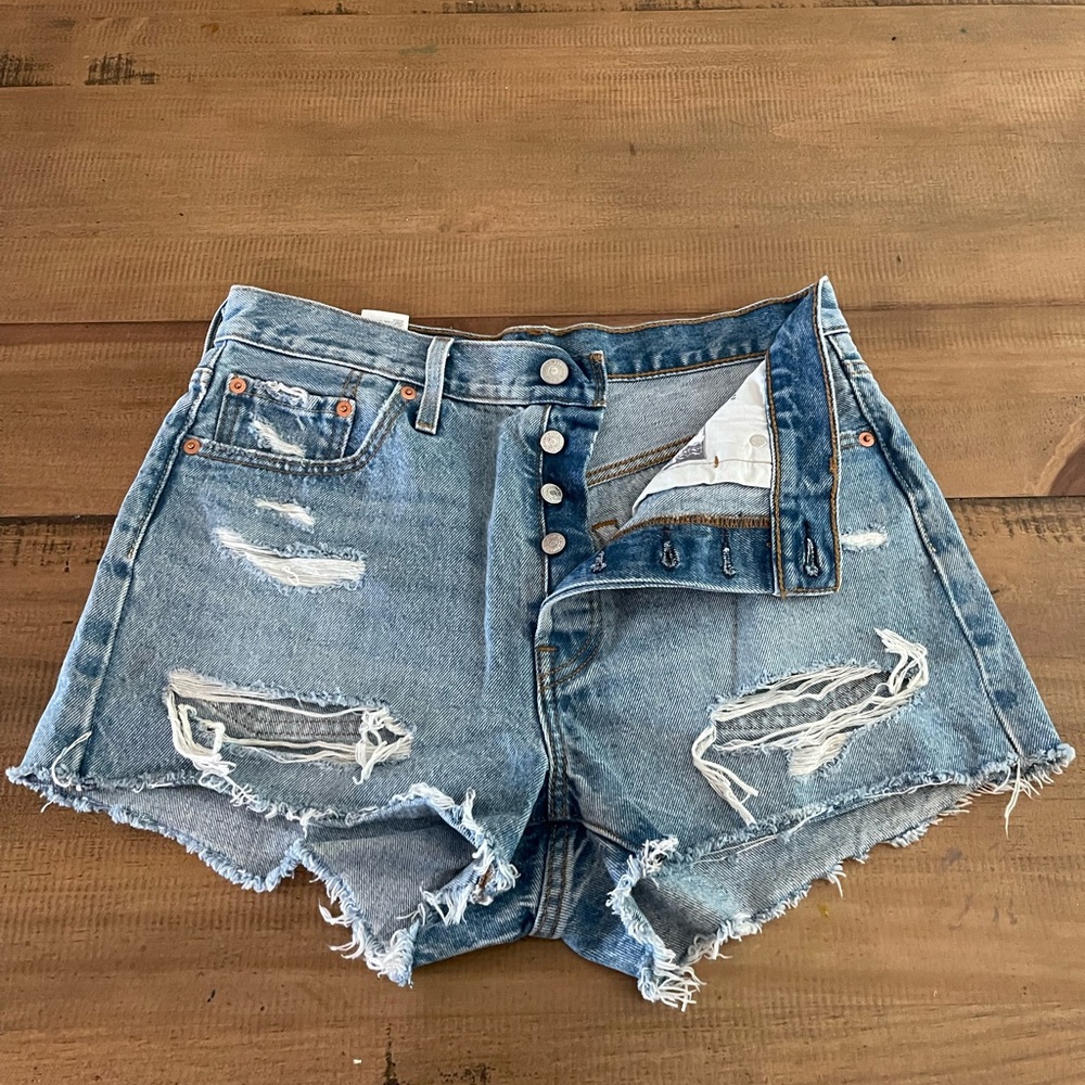 Levi's 501 Light Blue Distressed Jean Shorts